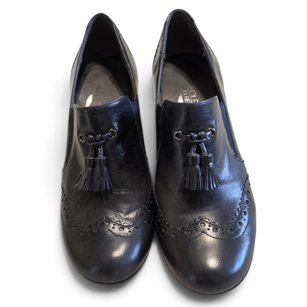 Aerosoles Heelrest Black Leather Wingtip Tassel Loafer Pumps Womens 7.5M